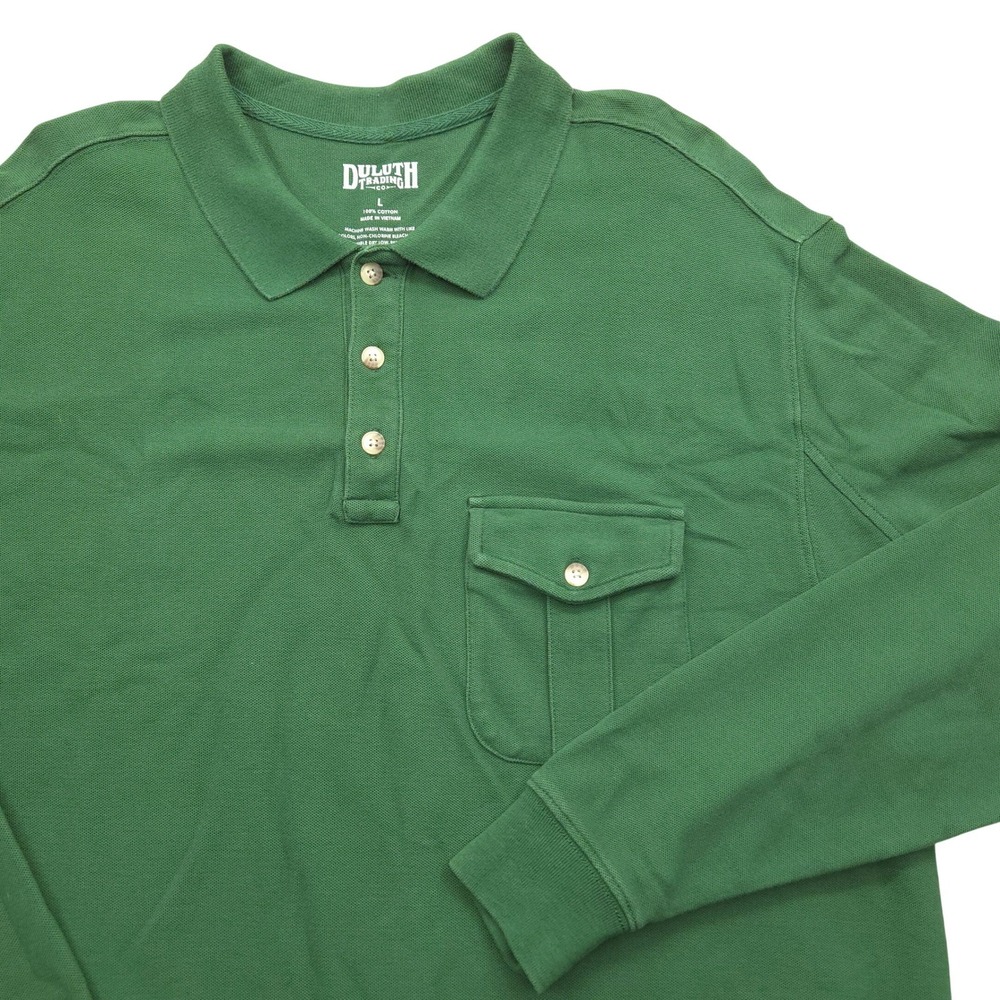 Duluth Men's Longtail T Long Sleeve Polo with Pocket Green Mens Large
